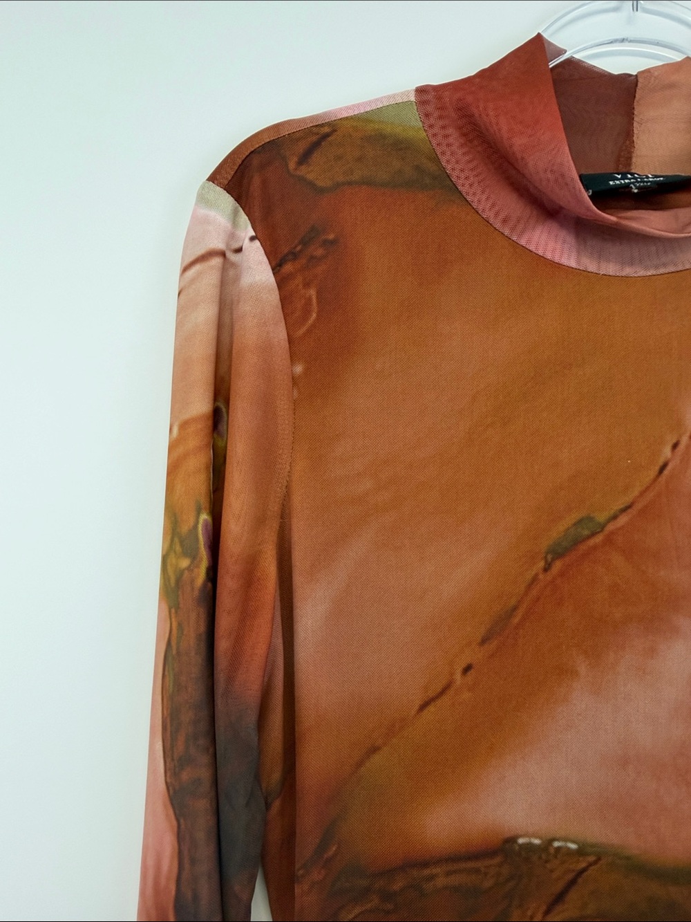 VICI Rust Abstract Watercolor Mesh Long Sleeve Bodycon Midi Dress XL - Picture 5 of 9